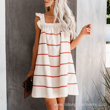 Knee-Length Summer Square Collar Ruffle Shoulder Dress